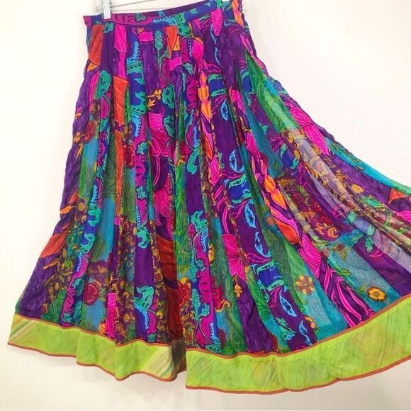 Soft Surroundings Colorful Vibrant Floral Paisley Boho Festival Pleat Skirt - Picture 1 of 16